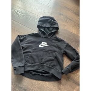Nike Women Black Logo Hoodie Pullover Sweatshirt Size S Cropped‎